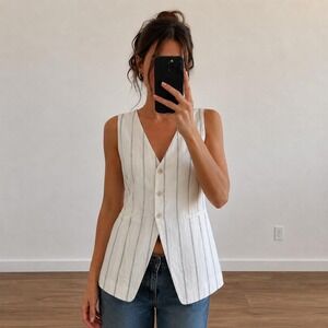 Gap White Linen Blend Striped Button Vest Women S Minimalist Quiet Luxury‎